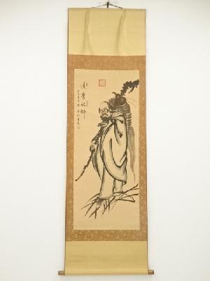 釋紹明筆　芦葉達磨　肉筆絹本掛軸